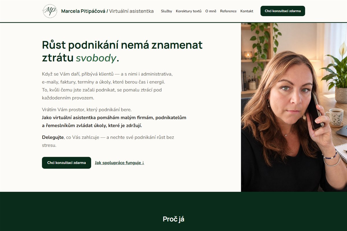 Úvodní stránka webu Marcely Pitipáčové